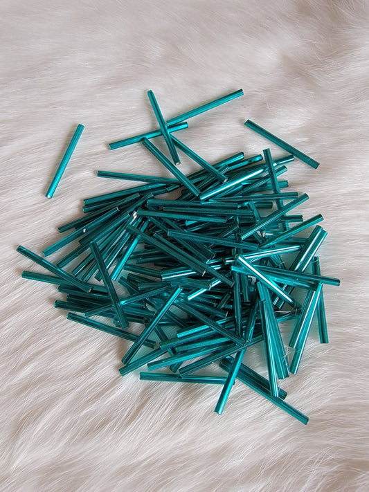 Czech Bugle Beads 30mm - Silverlined Teal